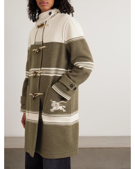 Burberry Natural Hooded Striped Wool And Cotton-Blend Coat