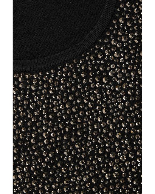 Alice + Olivia Black Darina Cropped Crystal-Embellished Stretch-Knit Top