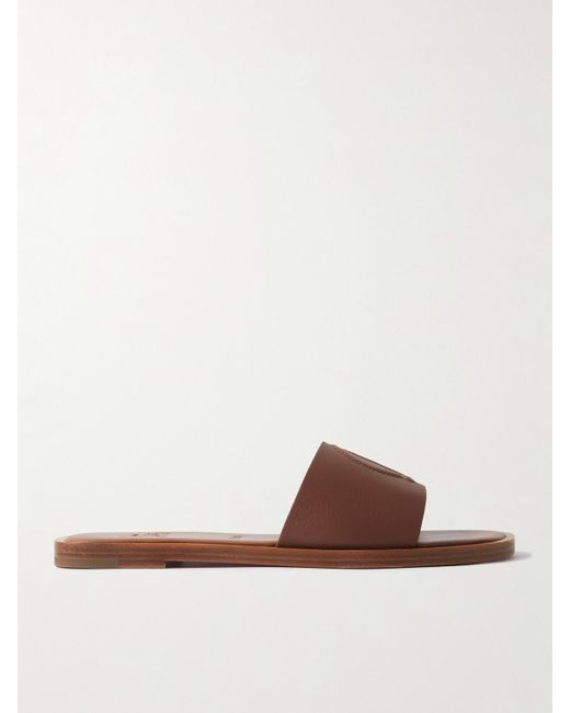 Christian Louboutin Brown Cl Logo-Embossed Leather Slides