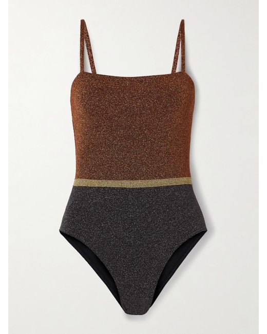Eres Brown Irisée Calanque Color-Block Stretch-Lurex Swimsuit