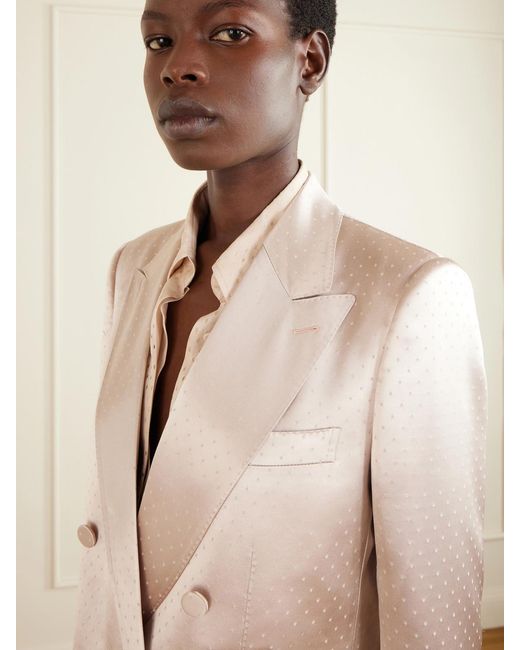 Tom Ford Natural Double-Breasted Polka- Dot Satin Blazer