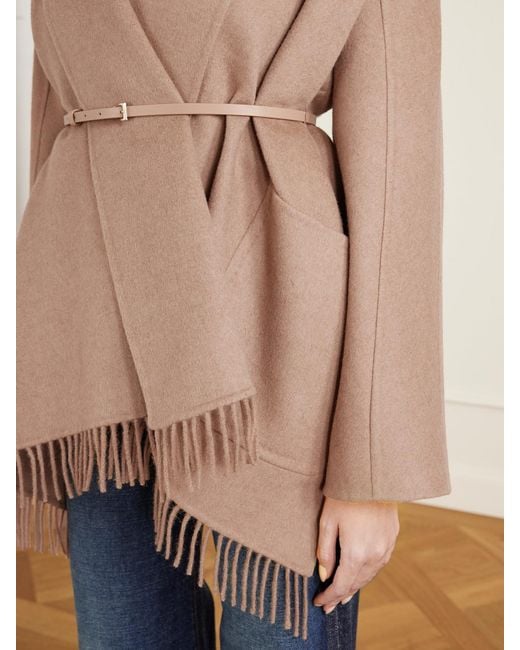 Max Mara Natural Belted Fringed Camel Hair Coat