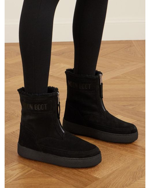 Moon Boot Black Lara Suede And Shearling Ankle Boots