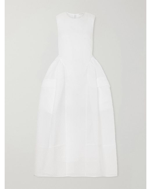 CECILIE BAHNSEN White Duana Lace-Trimmed Cloqué Dress