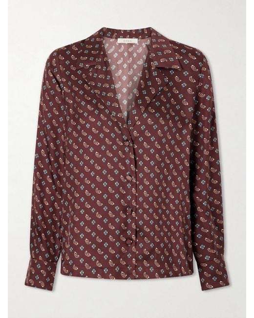 Doen Red Dorsia Printed Silk-Blend Satin Shirt