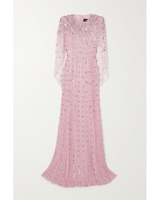 Jenny Packham Nettie Embellished Cape-effect Tulle And Satin Gown in ...