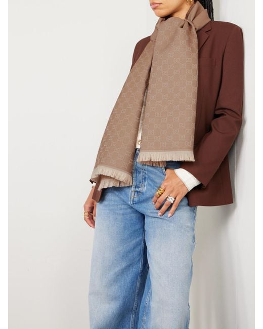 Gucci Natural Frayed Wool-Jacquard Scarf