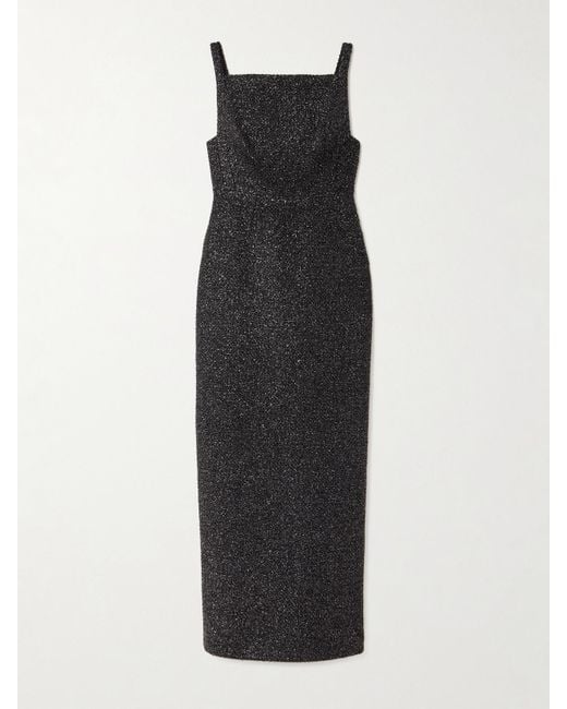 Emilia Wickstead Black Karolyn Open-Back Metallic Tweed Maxi Dress