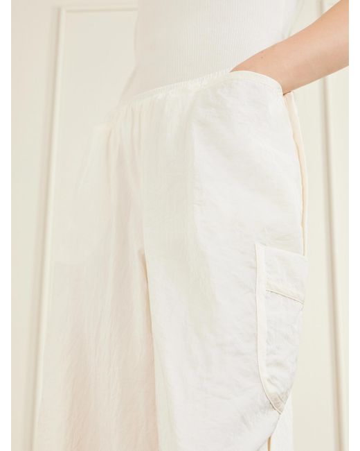 La Ligne White Crinkled-Satin Wide-Leg Cargo Pants