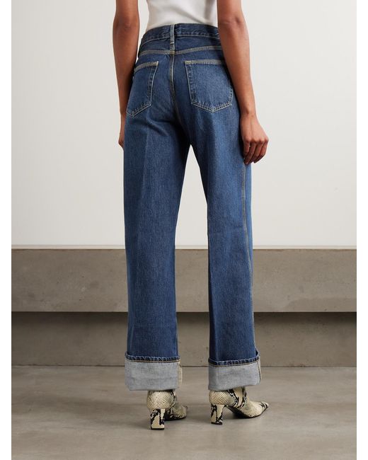 FRAME Blue The Cuffed Wide Mid-Rise Wide-Leg Jeans