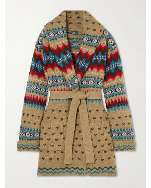 Polo Ralph Lauren Brown Belted Intarsia Wool, Alpaca And Linen-Blend Cardigan