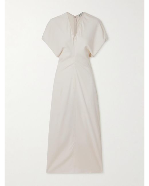 Anine Bing White Zadig Midikleid Aus Crêpe Mit Raffungen