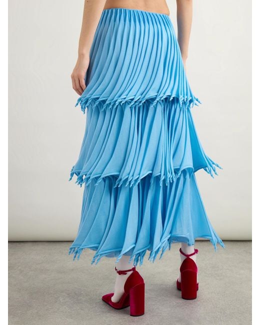 Alaïa Blue Tiered Pleated Knitted Midi Skirt