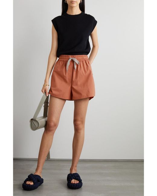 Brunello Cucinelli Orange Bead-Embellished Cotton-Poplin Shorts