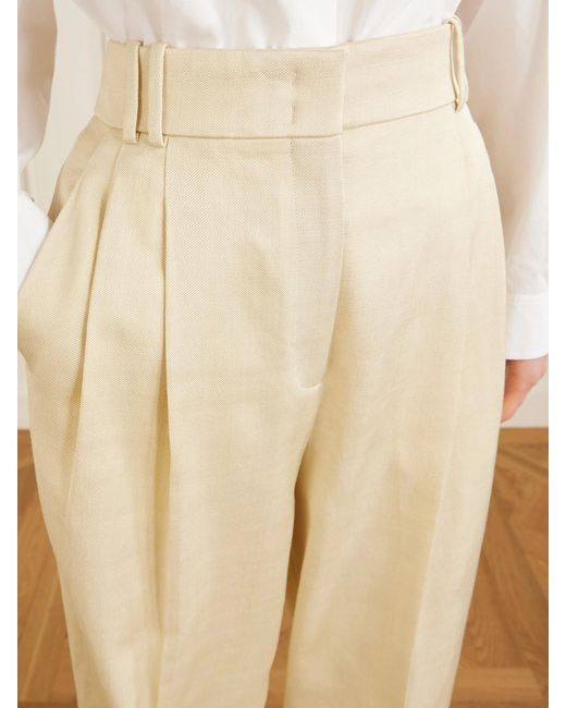 Another Tomorrow Natural Pleated Twill Wide-Leg Pants