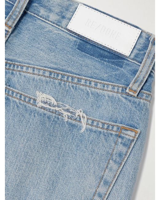 Re/done Blue 90S Distressed High-Rise Straight-Leg Organic Jeans