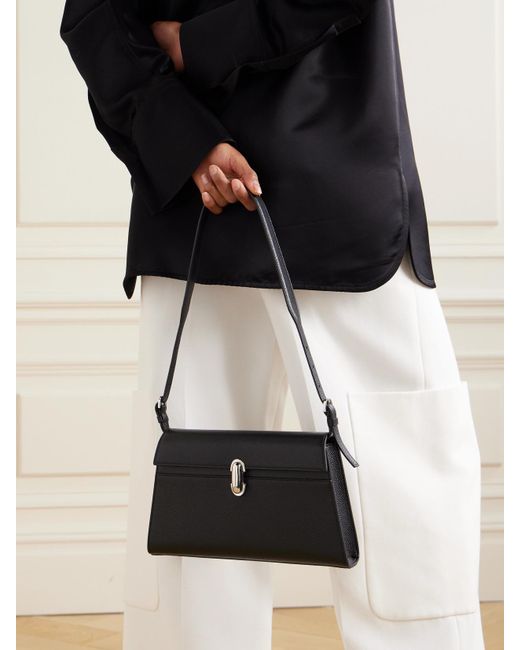 SAVETTE Black Symmetry Schultertasche Aus Strukturiertem Leder