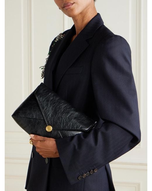 Dries Van Noten Black Mittelgroße Clutch Aus Strukturiertem Leder