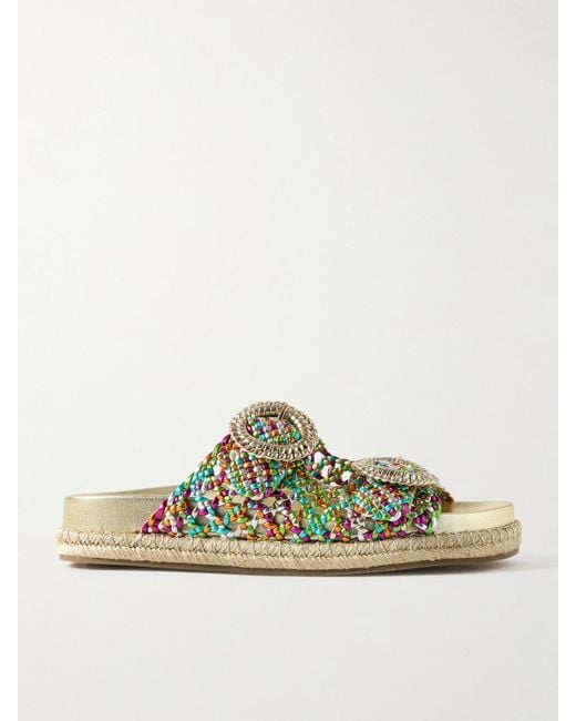 Aquazzura Green River Buckled Woven Leather Sandals