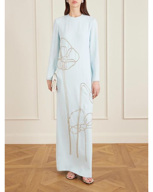 Costarellos Blue Zarie Crystal-Embellished Crepe Gown