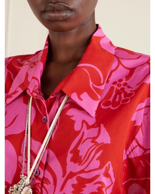 Dries Van Noten Pink Floral-Print Cotton-Voile Shirt
