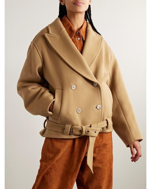 Isabel Marant Natural Warna Doppelreihige Jacke Aus Filz Aus Einer Wollmischung Mit Gürtel