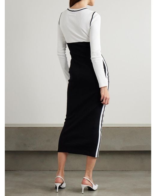 Jean Paul Gaultier White Midikleid Aus Gerippter, Zweifarbiger Stretch-Baumwolle Mit Applikation