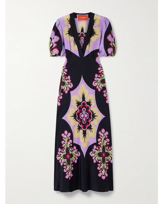 LaDoubleJ White Marlene Printed Silk-Crepe Maxi Dress
