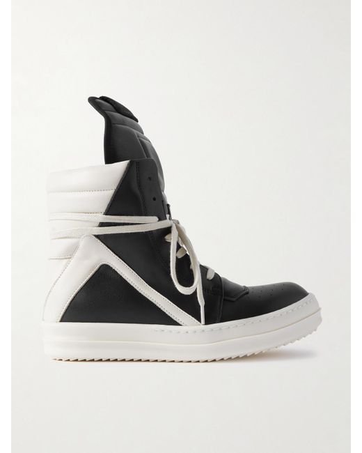 Rick Owens White Geobasket Two-Tone Leather High-Top Sneakers