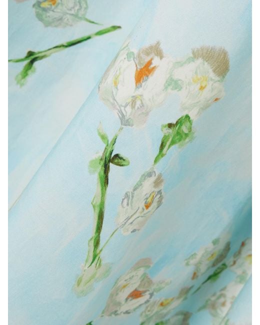 Emilia Wickstead Blue Evelyna Pleated Floral-Print Cotton-Poplin Midi Wrap Skirt
