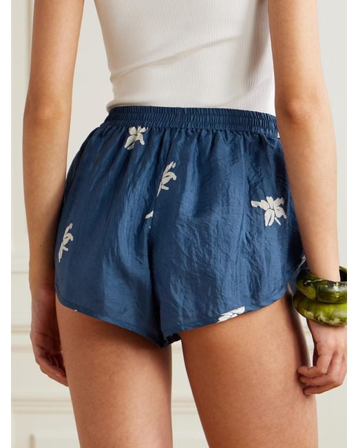 Alix Of Bohemia Blue Lucy Pacific Floral-Print Silk Shorts