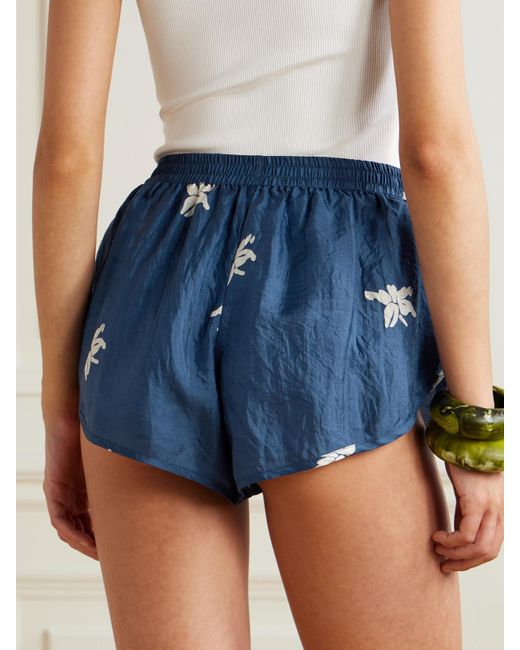 Alix Of Bohemia Blue Lucy Pacific Floral-Print Silk Shorts
