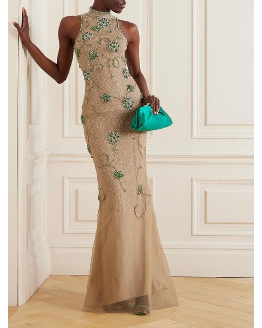 Georges Hobeika Natural Bead And Crystal-Embellished Silk-Blend Tulle Gown