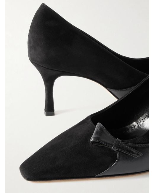 Manolo Blahnik Black Morcou 70 Suede And Leather Pumps