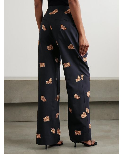 LIBEROWE Blue Annie Pleated Floral-Jacquard Metallic Wool-Blend Wide-Leg Pants
