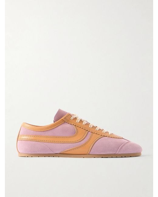 Dries Van Noten Pink Leather-Trimmed Suede Sneakers