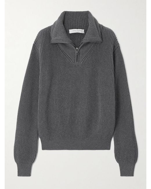 Giuliva Heritage Gray Philip Ribbed Cotton Half-Zip Sweater