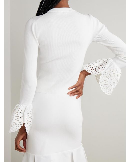 Jonathan Simkhai White Elyse Scalloped Guipure Lace-Trimmed Ribbed-Knit Top