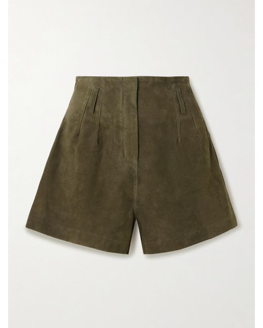 Frankie Shop Green Lise Shorts Aus Veloursleder