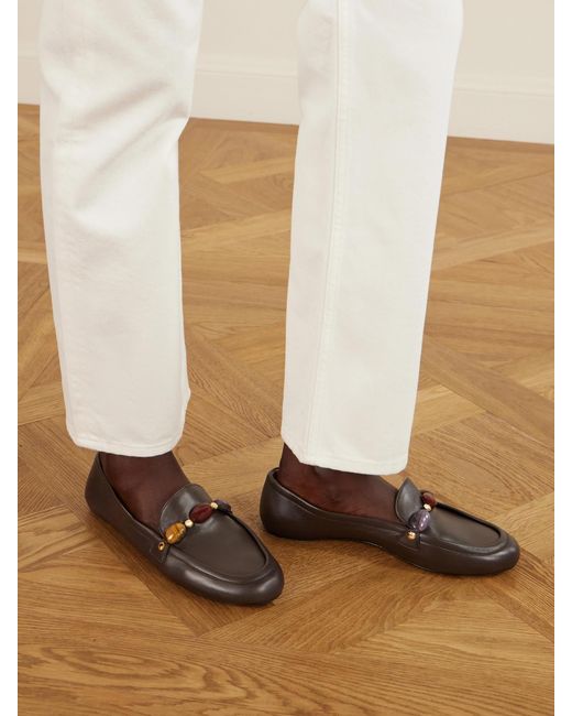 Gianvito Rossi Brown Embellished Leather Loafers