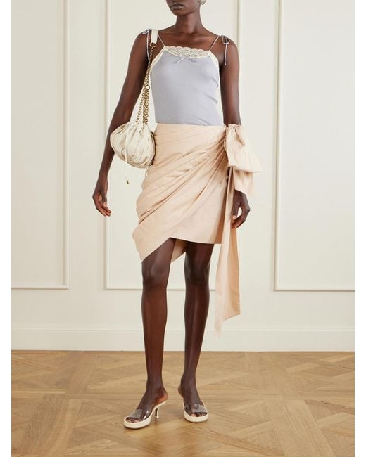 Chloé Natural Bow-Embellished Draped Cotton Midi Skirt