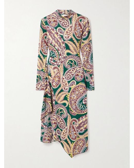 Etro White Asymmetric Open-Back Paisley-Print Stretch-Jersey Dress