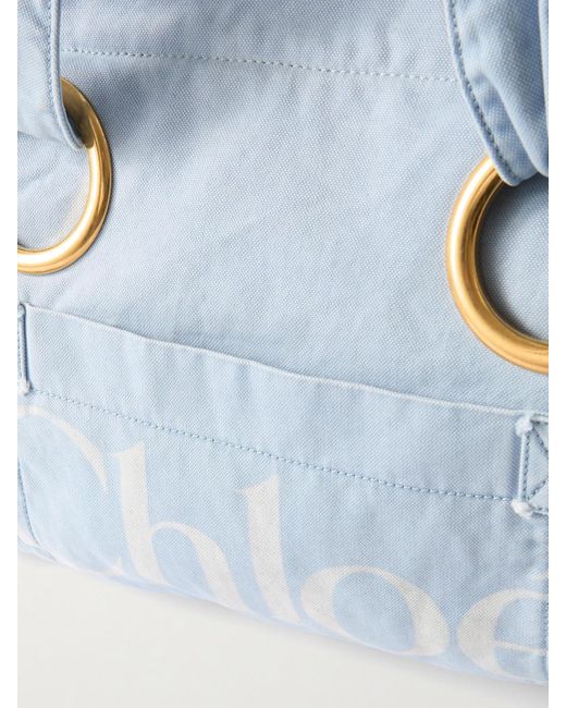 Chloé Blue Plage Tote Aus Baumwoll-Canvas Mit Print