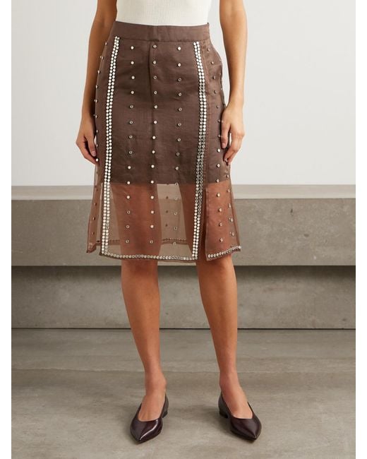 Wales Bonner Brown Presence Studded Organza Skirt