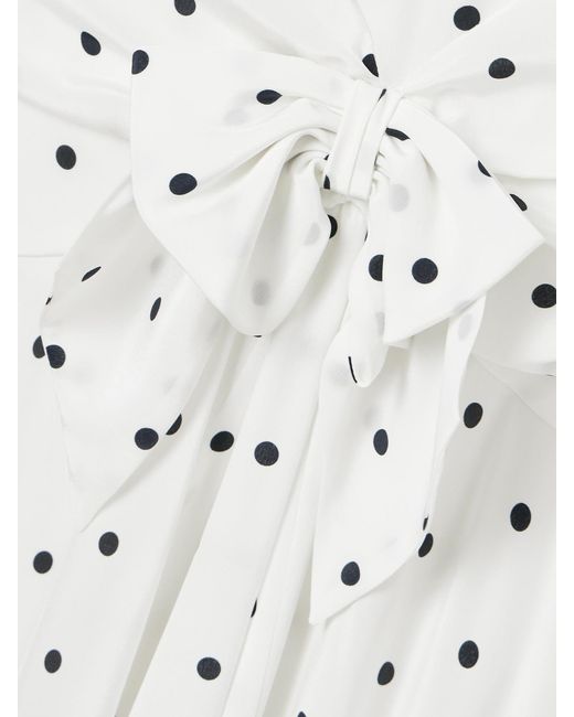 Alessandra Rich White Bow-Embellished Gathered Polka-Dot Silk-Georgette Midi Dress