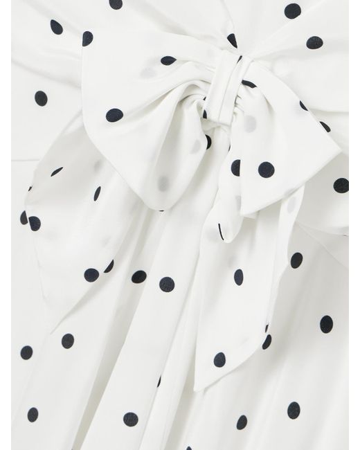 Alessandra Rich White Midikleid Aus Seiden-Georgette Mit Polka-Dots, Schleife Und Raffungen