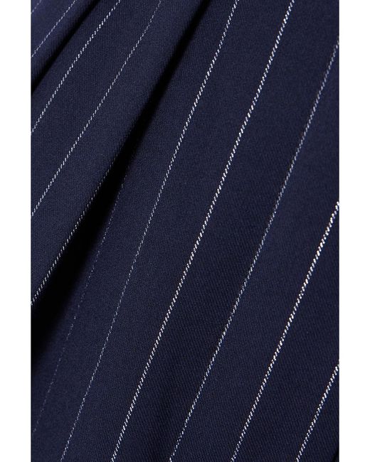 Alex Perry Blue Pleated Metallic Pinstriped Twill Wide-Leg Pants