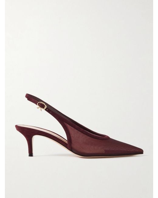 Gianvito Rossi Brown 55 Slingback-Pumps Aus Mesh Mit Velourslederbesätzen