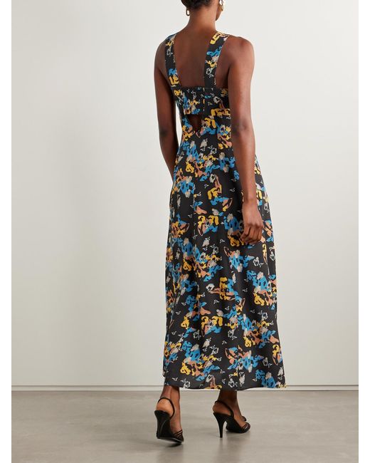 Maison Mayle Blue Patapan Cutout Printed Silk-Crepe Midi Dress