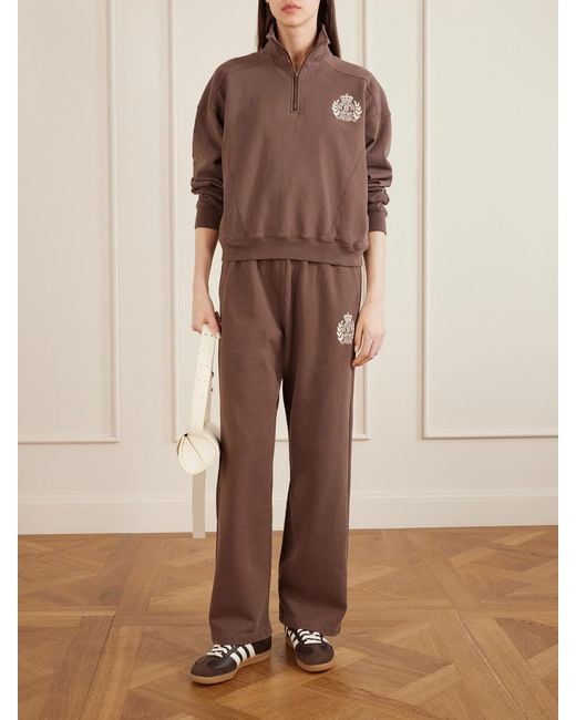 Sporty & Rich Brown Embroidered Cotton-Jersey Track Pants